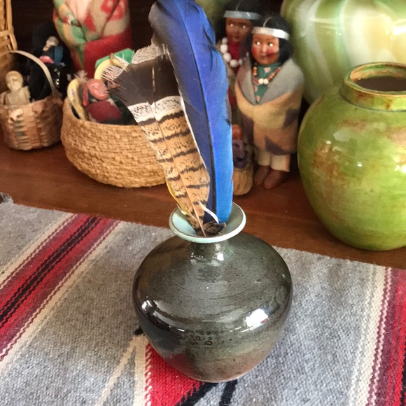 Vintage Glazed Redware Vase - Picture 4 of 9